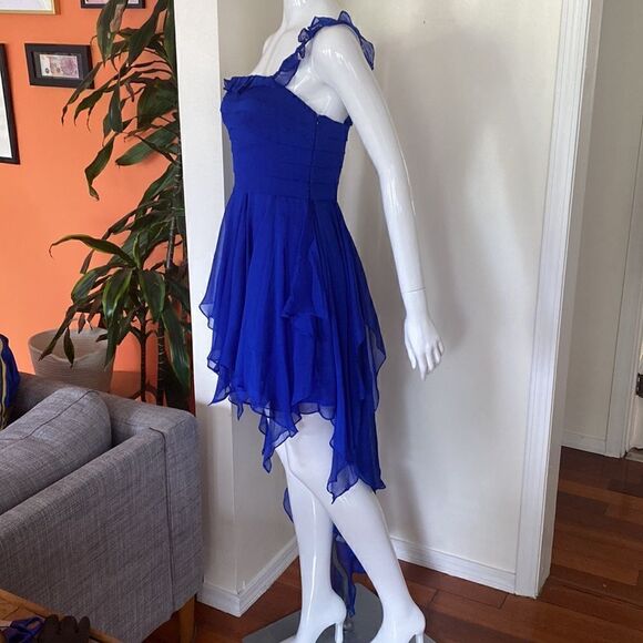 Aidan Mattox Cobalt Blue Fairycore Hi-Low Single Strap Formal Dress/ Gown Size 6 - Picture 5 of 11